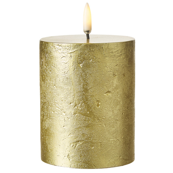 Uyuni 3" x 5" or 7" Gold Texture Flat Top Flicker Flame Pillar Candle -2