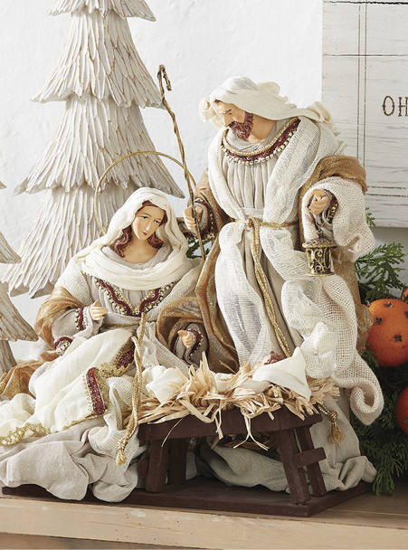 Raz 15.25 吋冬季白色神聖家庭聖誕耶穌誕生場景 4010660