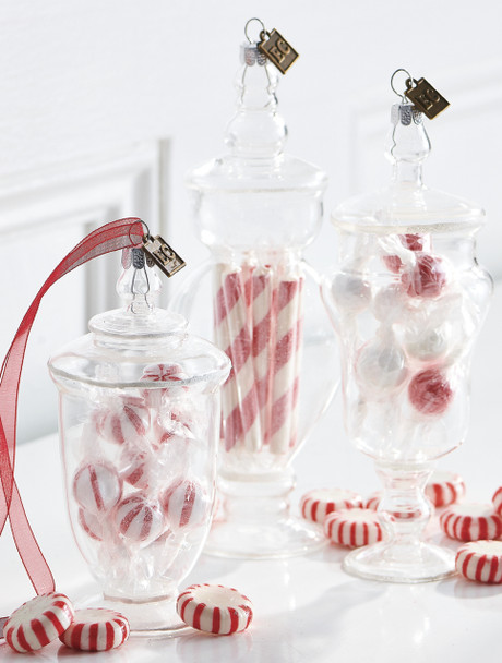 Raz Eric Cortina Clear Glass Peppermint Candy Jar Glass Christmas Ornament 