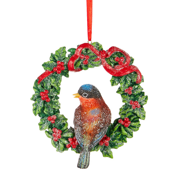 Raz 4.5" Bird in Wreath Christmas Ornament 4107015 -4