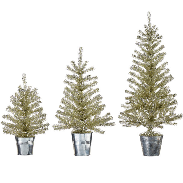 Raz Champagne Tinsel Tree In Galvanized Bucket Christmas Decoration -2