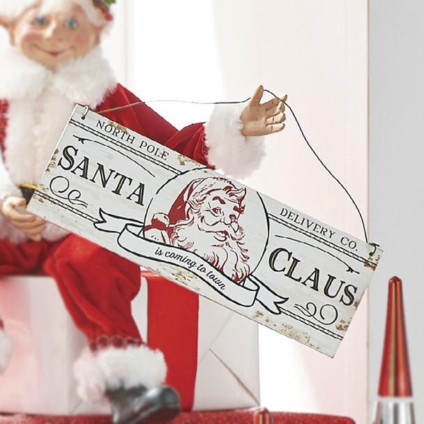 Raz 8" Santa Claus Hanging Christmas Ornament Sign 4116170