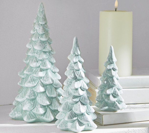 Raz Set of 3 Snowy Blue Christmas Trees Decorations 4119058