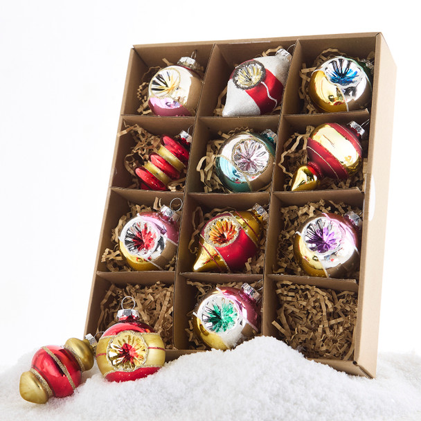 Raz Box of 12 3.25" Bright Vintage Glass Christmas Ornaments 4120894-5