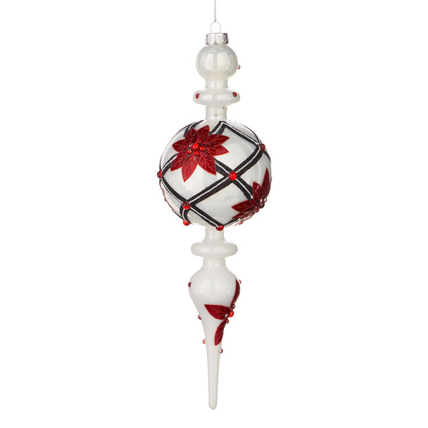 Raz 11" Poinsettia and Diamond Point Finial Glass Christmas Ornament 4122800 -4