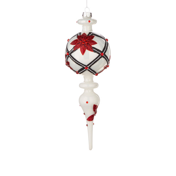 Raz 11" Poinsettia and Diamond Point Finial Glass Christmas Ornament 4122800 -3