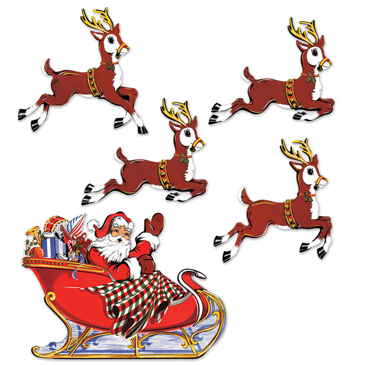 Beistle Vintage Santa and Sleigh with Reindeer Cutouts Beistle Christmas decor Unique