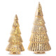 Raz 11.5" Lighted Gold Glass Ribbed Christmas Tree Figure Set of 2 4324552 -2