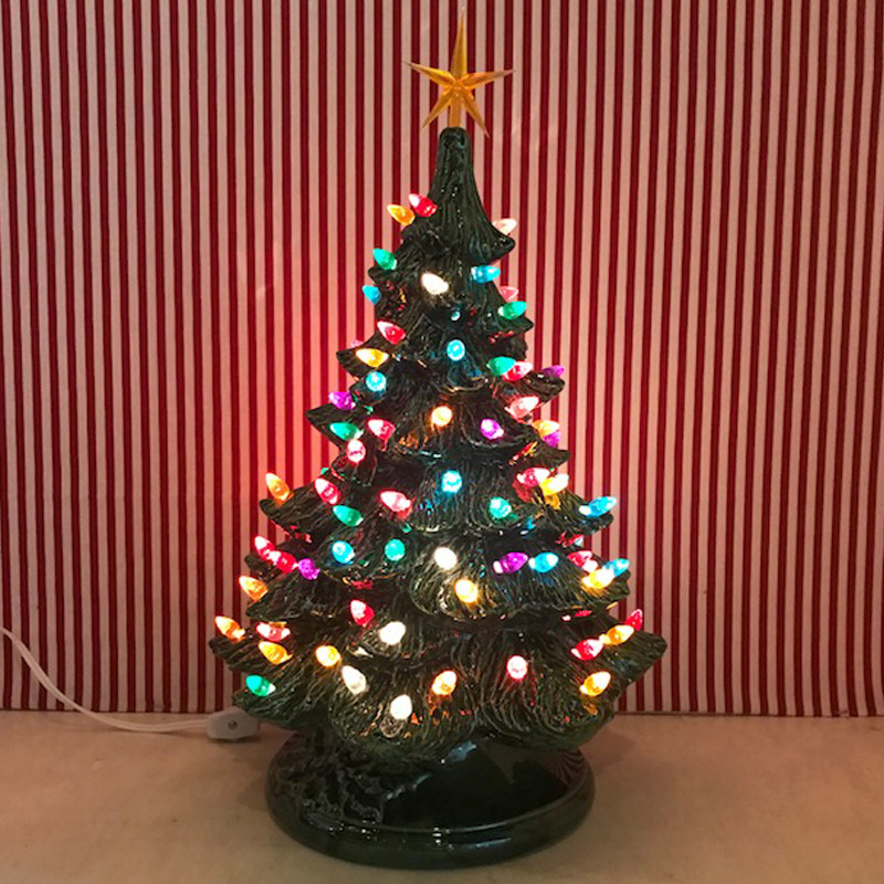 Green Ceramic Lantern with Tree Design main image 1