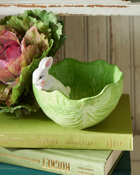 Cabilock Ceramic Bunny Cabbage Bowl Fruit Salad Bowl Kids Easter Rabbit
