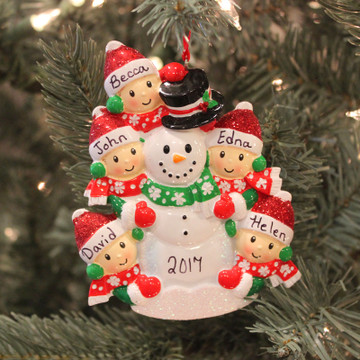 Personalized Christmas Ornament Family of 5 Building a Snowman OR1367-5
