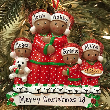 African American Family of 5 Personalized Christmas Ornament ...