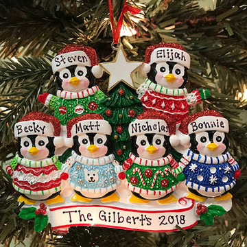 Ugly Sweater Penguin Couple Personalized Christmas Tree Ornament