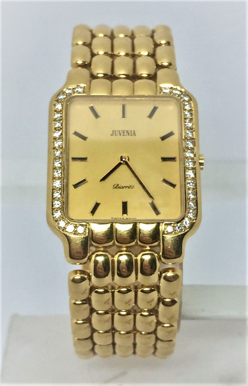 New Solid 18k Yellow Gold JUVENIA Unisex watch with Diamonds Ref