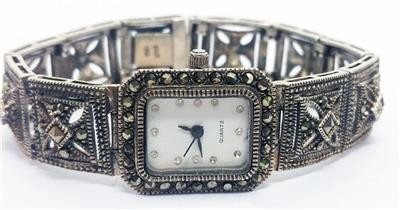Rectangular Sterling Silver Ladies Silver Watch With Marquisette