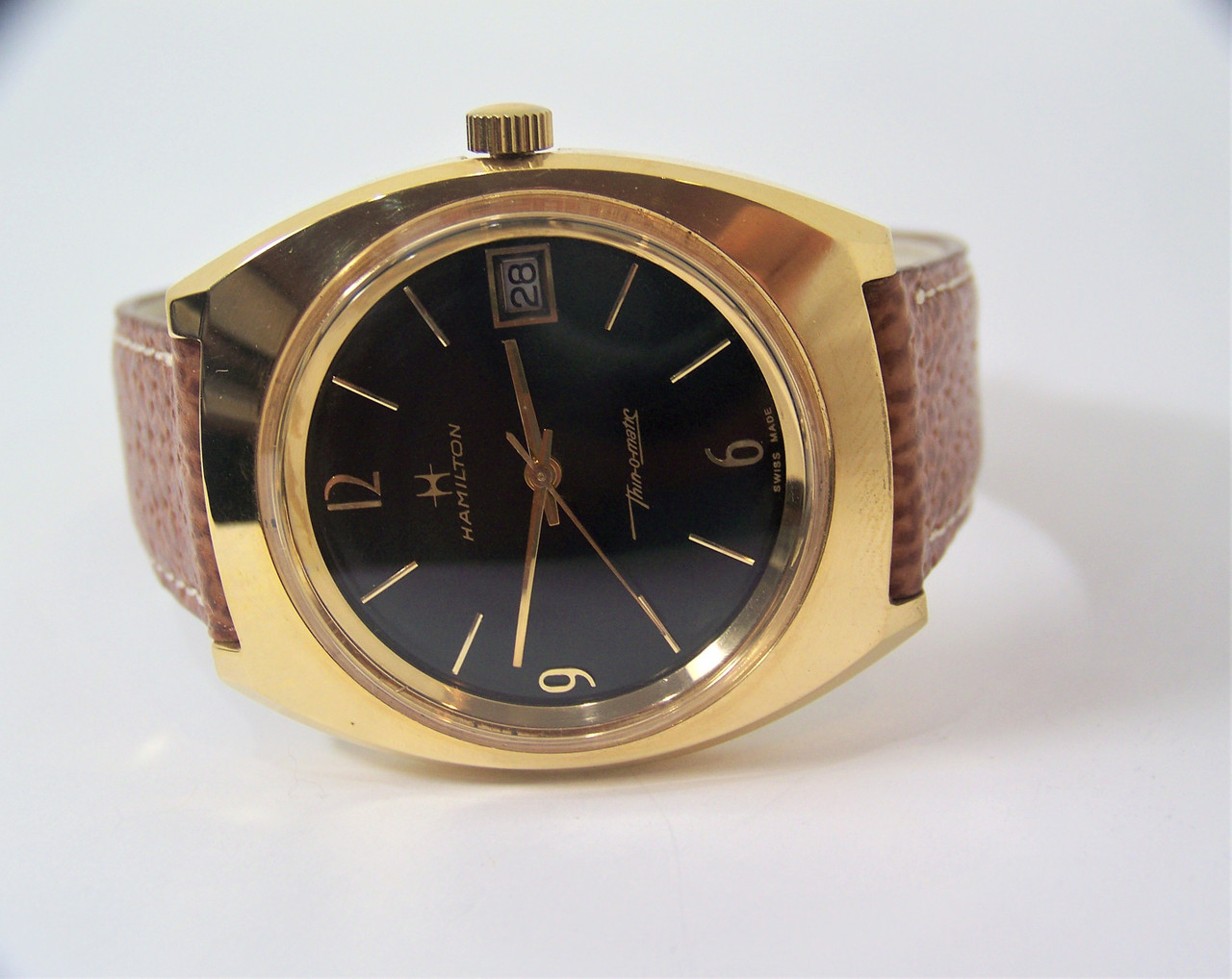 Vintage 18k GP HAMILTON Mens Thin-O-Matic Watch 1970s Cal 629