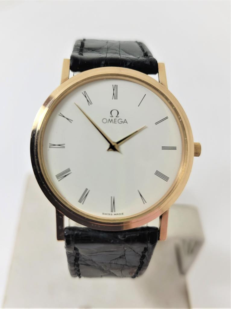 Slim 14k Gold OMEGA Mens Quartz Watch 