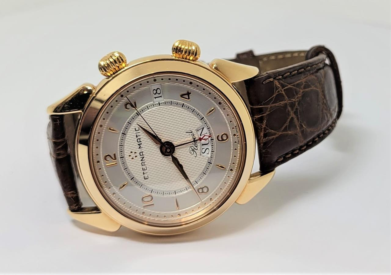 Mens Solid 18k Gold ETERNA-MATIC REVEIL Automatic Alarm Watch