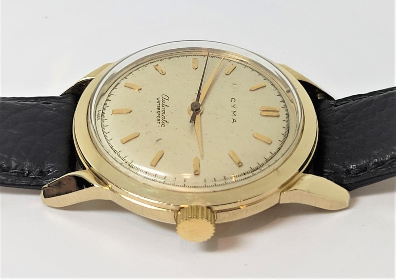 Vintage Solid 14k Gold CYMA Mens Automatic Watch 1950s EXLNT