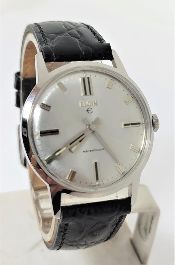 Vintage Stainless-Steel ELGIN Mens 17J Winding Watch 1970s* EXLNT