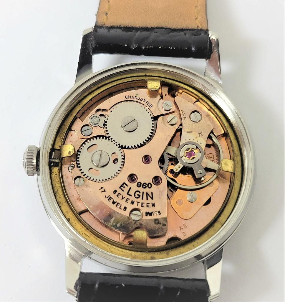 Vintage Stainless-Steel ELGIN Mens 17J Winding Watch 1970s* EXLNT