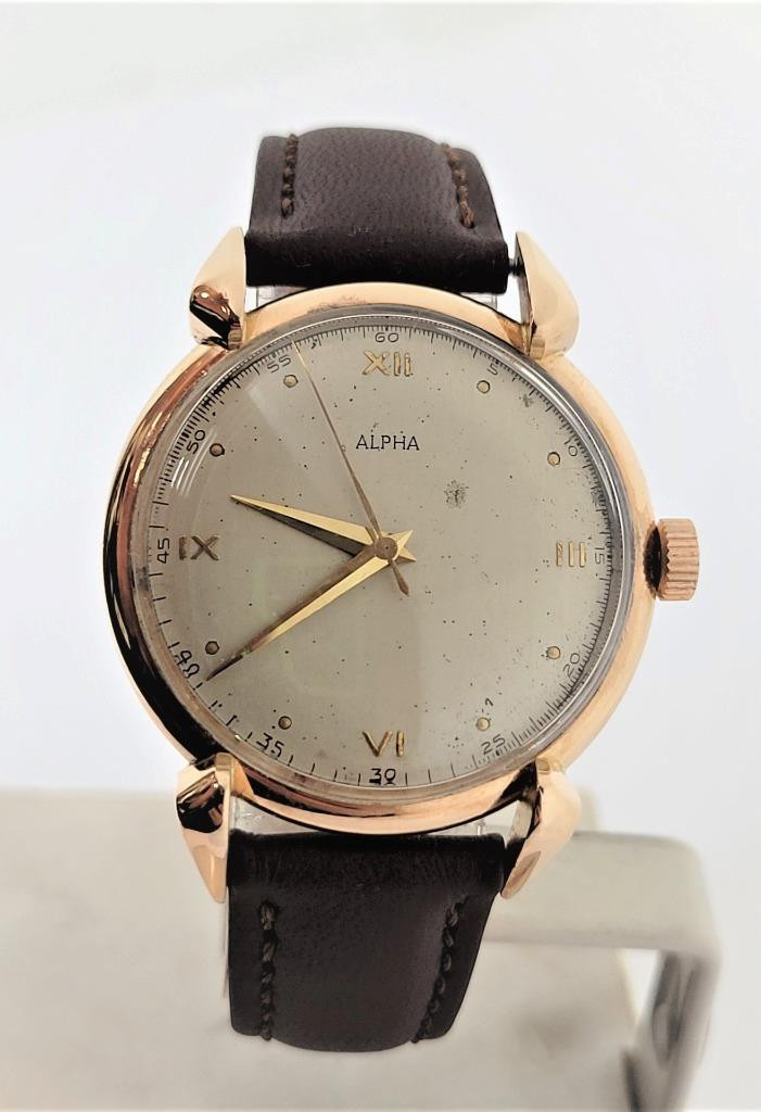 Vintage 18k Rose Gold ALPHA Winding Watch c.1950s Ref 8750* EXLNT