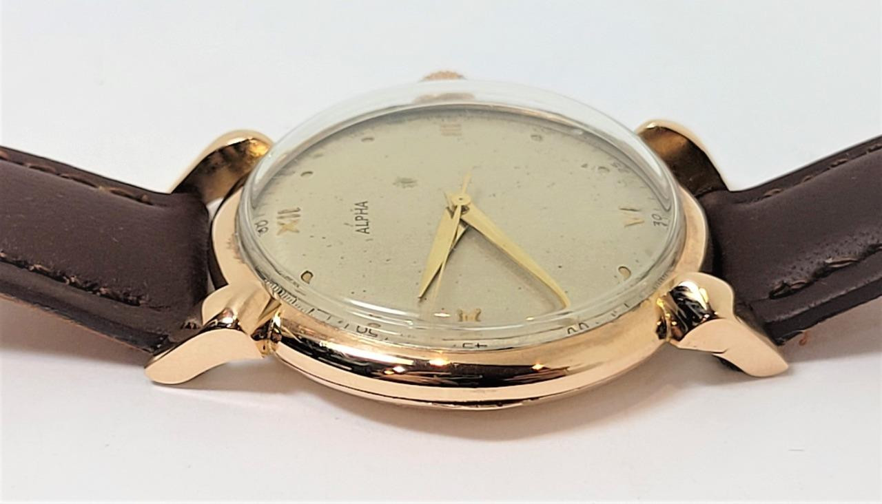 Vintage 18k Rose Gold ALPHA Winding Watch c.1950s Ref 8750* EXLNT 