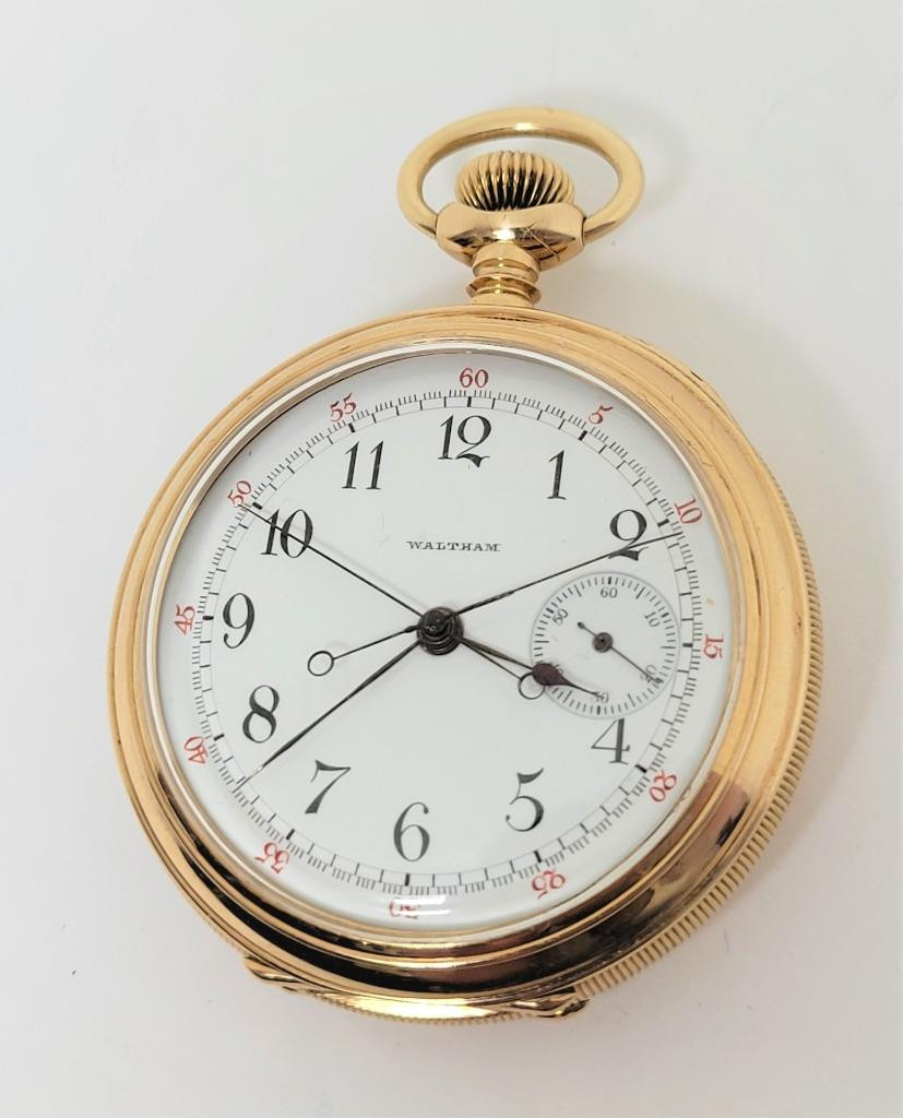 Bingham&Walk Pocket watch懐中時計高級ムーブメントOH済 Antique Solid & Heavy 14k WALTHAM Chronograph Open Case Pocket