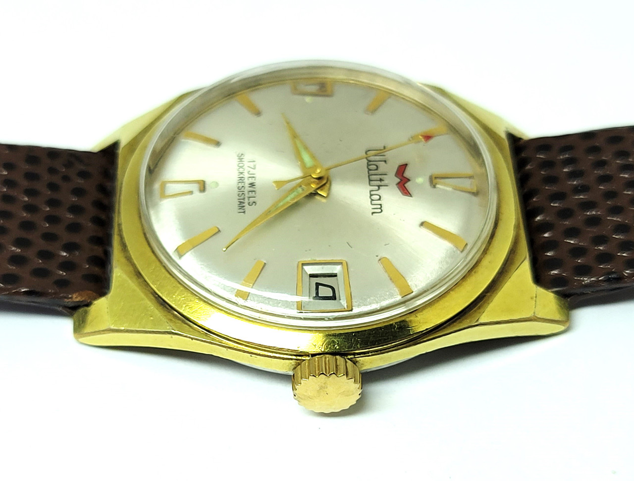 Waltham Vintage Watch Without The Face Cover With 18K GP 23 In Gold Necklace Waltham Tank Watch (RARE) DETAILS: - Gold dial - Black hands  main image 3