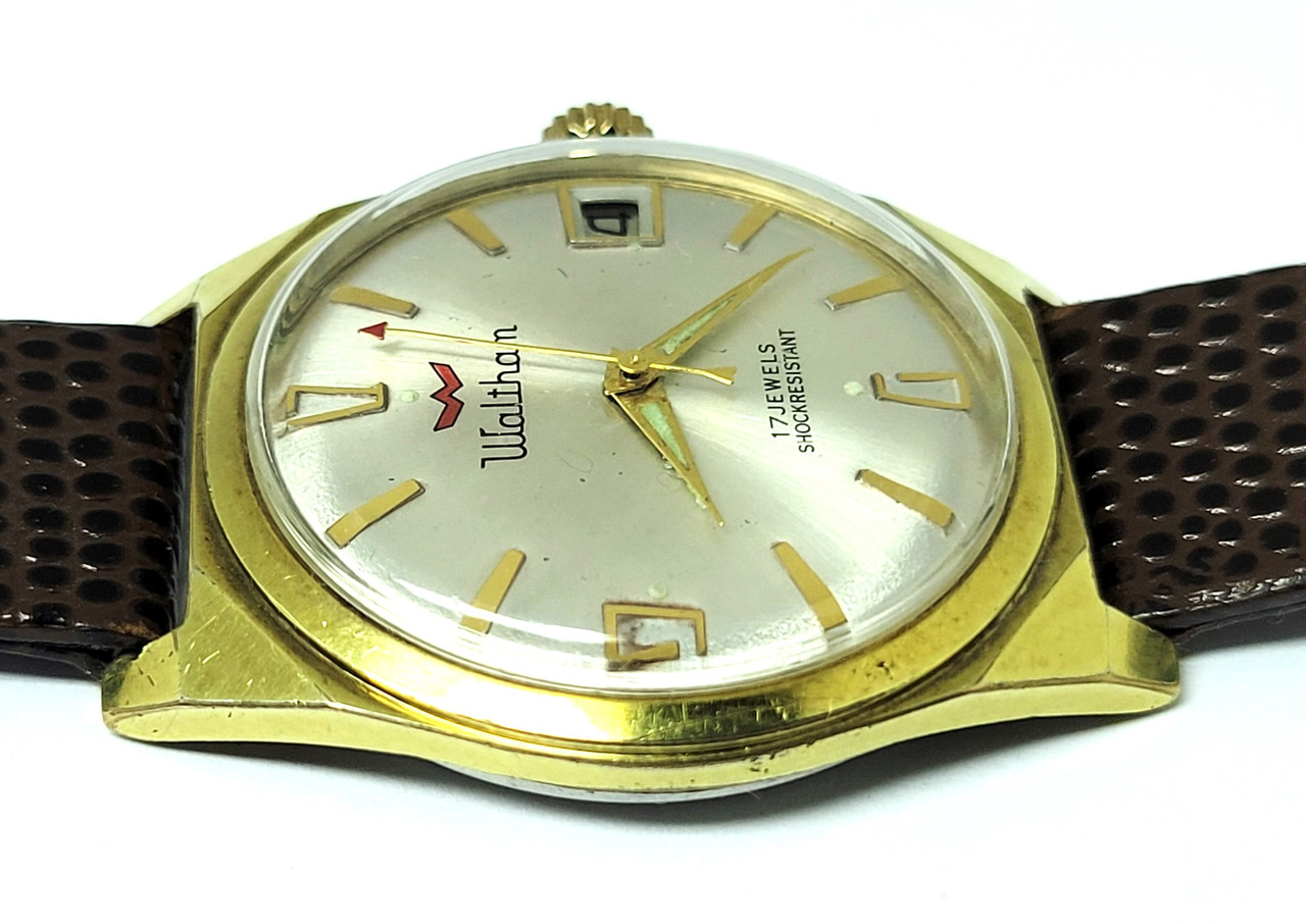 Vintage 18 GP WALTHAM Shock Resistant DATE Winding Watch Cal