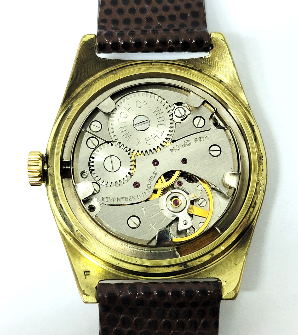 Vintage 18 GP WALTHAM Shock Resistant DATE Winding Watch Cal R614