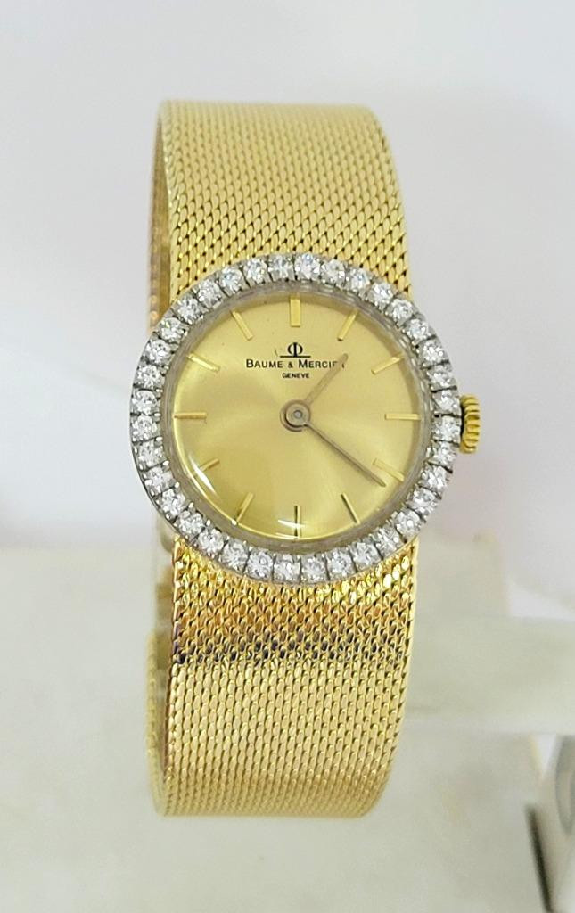 Diamond Bezel Baume Mercier 18k Gold Ladies Watch Vintage 14k Gold