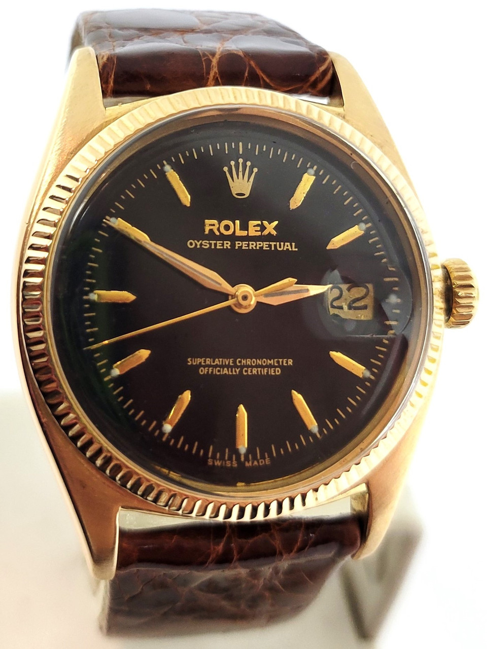 Solid 18k Rose Gold ROLEX Bubble Back Automatic Watch 1960s Ref