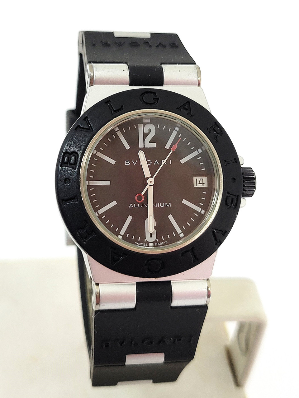 BVLGARI aluminum AL32TA Date Carbon black Dial Quartz Boy's Watch