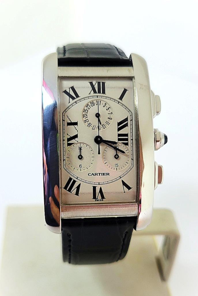 Solid 18k CARTIER Tank Américaine Chronograph Quartz Mens Watch