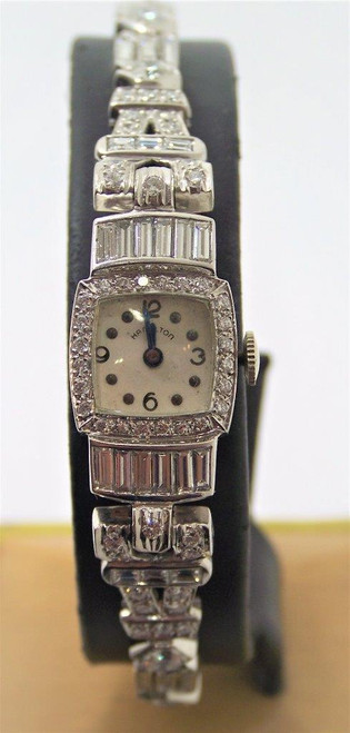 Vintage HAMILTON 1950's Platinum Ladies Watch with 6 cts Diamonds VS1 E/F Color