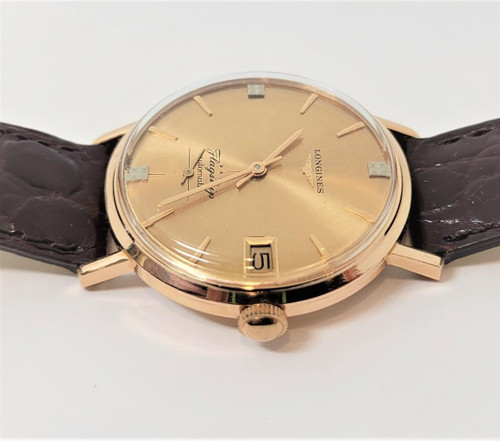 Vintage Solid 18k Rose LONGINES FLAGSHIP Automatic Watch 1960s Cal 355 Ref  3515 - Fashion Ace, Inc
