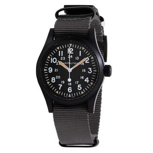 New HAMILTON Khaki Field Men's Manual Winding Watch H694090 Black Dial & Case