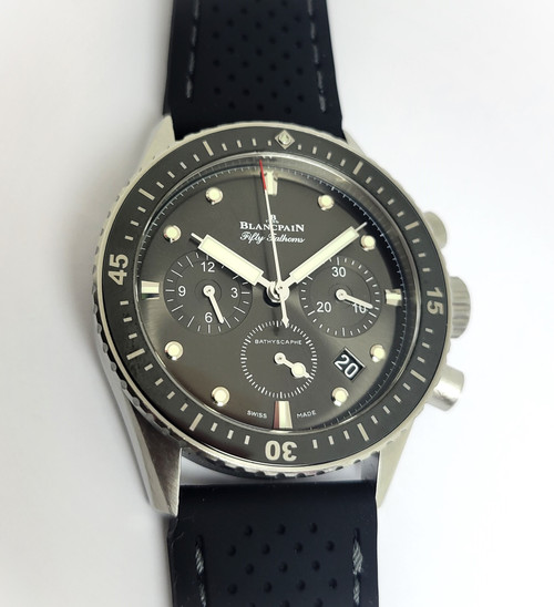 Mens Blancpain Fifty Fathoms Bathyscaphe Chronograph 43MM Grey Dial* EXLNT