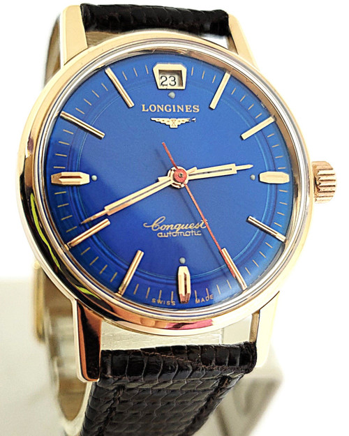 Vintage 18k Rose LONGINES CONQUEST Mens AUTOMATIC Watch 1960s Cal 291 Ref 9025 1