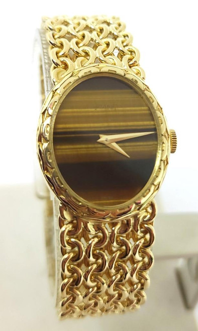 Solid 18k PIAGET Ladies Dress Winding Watch Ref 6822 K20* Tiger-Eye Stone Dial