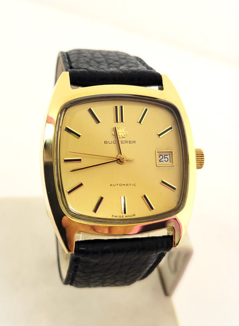Vintage Solid 18K BUCHERER Mens Automatic 25 Jewels Watch 30 221 1970s* EXLNT RARE