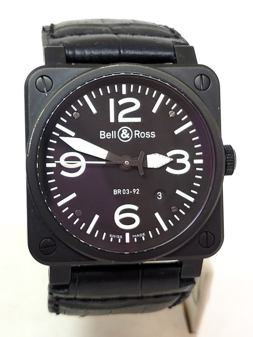 Men's BELL & ROSS Black PVD Automatic Watch BR 03-92-S With Box & Booklet