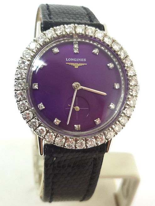 Vintage 14k White LONGINES Winding Watch Ref 179 c.1950s Cal 23Z with Diamonds