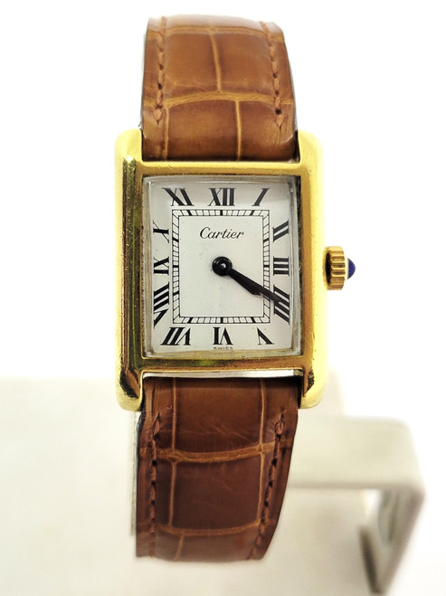 18k GP CARTIER PARIS TANK Ladies Winding Watch 4562 with Original Cartier Band