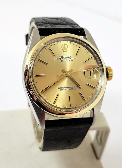 Vintage Steel/18K Mens ROLEX OYSTER DATE Automatic Watch c.1970 Ref 1500* GOOD