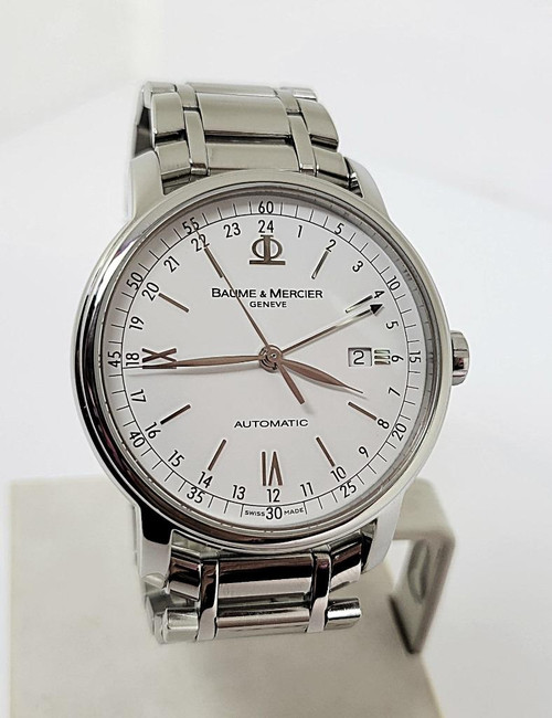 S/Steel Mens BAUME & MERCIER Geneve Classima GMT Automatic Watch 65494* EXLNT