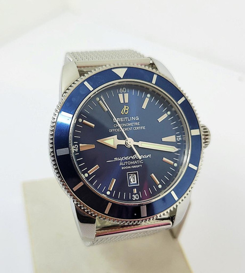 Mens BREITLING SUPEROCEAN Automatic Chronometer Watch Blue Dial 200m A17320