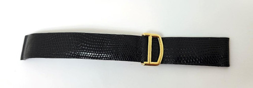 Solid 18k CARTIER Deployment Buckle with Genuine Lizard Leather Black Band 17 mm