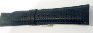 18*20*22 mm Black/Blue Stitches/Dots Leather Watch Band